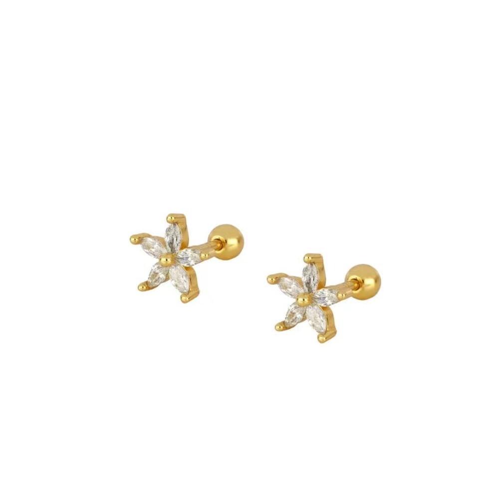 Color Zircon Petal Stud Earrings Fashion Multi-color Flower Spiral Stud Earrings  1 pair