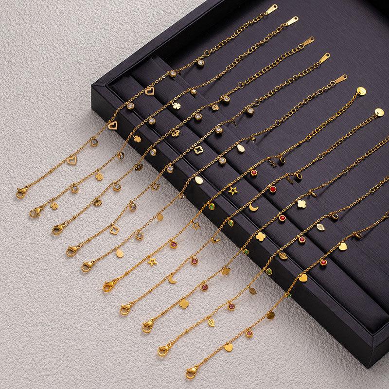Stainless Steel Four-Leaf Clover Love Star Moon Zircon Bracelet Creative Niche Titanium Steel Pendant Bracelet Women'S Jewelry