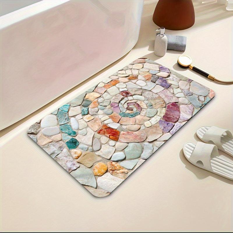 VIKAMAColorful Stone Spiral Quick-Absorbing Diatomite Bath Mat Quick-Dry Rug for Entrance, Bathroom, Kitchen, Living Room, Bar,