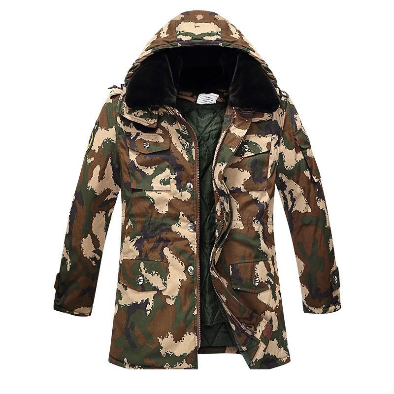 Men's Camouflage Cold-Proof Cotton Overcoat, Thickened & Padded, Mid-Length, Plus Size Winter Workwear Jacket