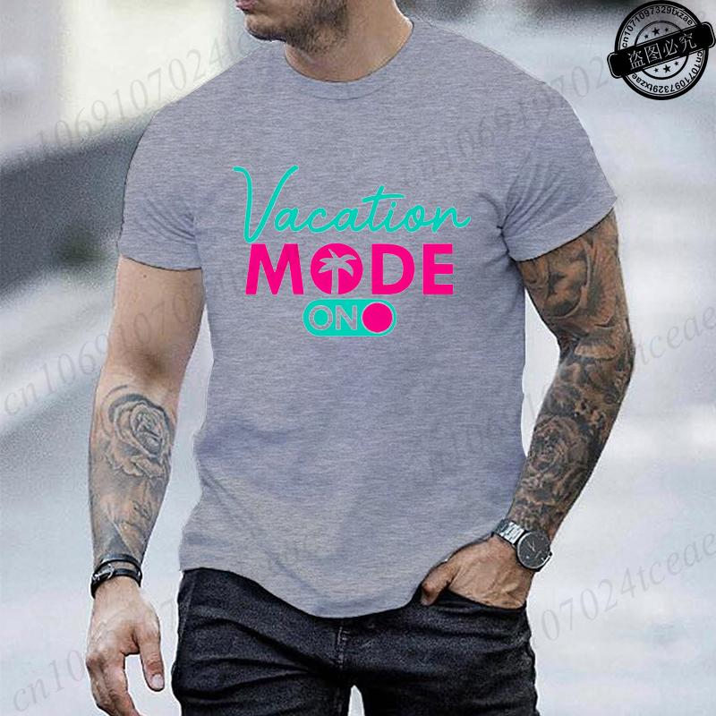 Vacation Mode On Printed Women Mens TShirt Oversized Travel Graphic Tees TShirts for Women Tees Streetwear Short Sleeve