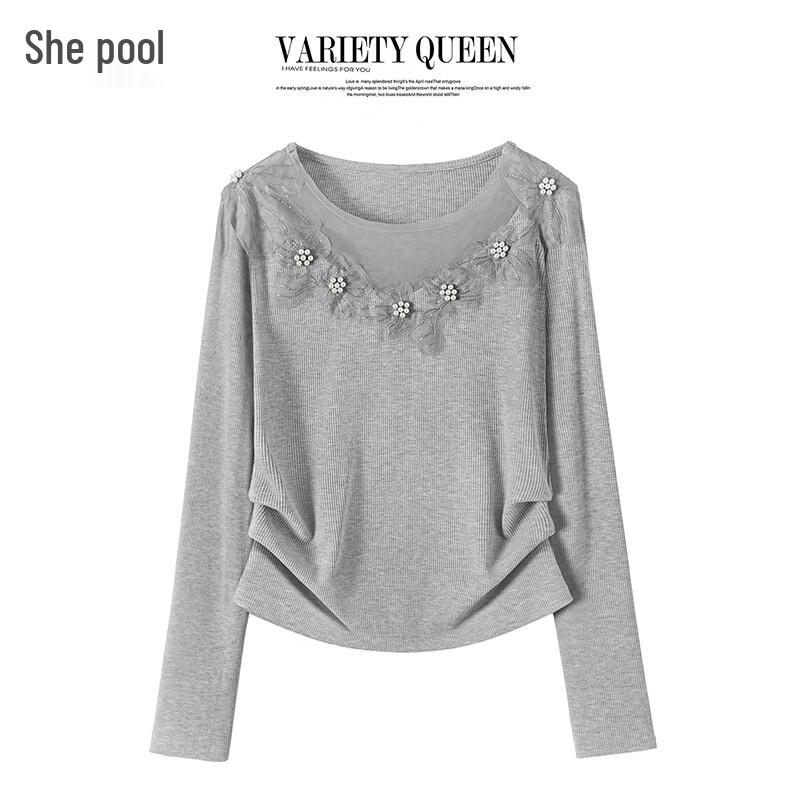 Women s Beaded Mesh Long-Sleeve Top M