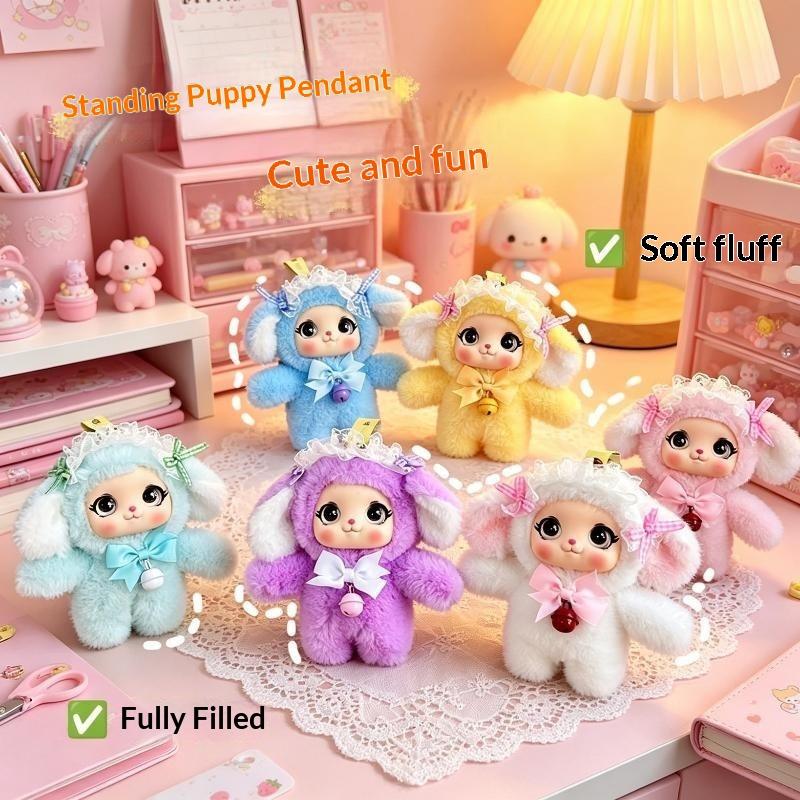 Cute Dog Vinyl Face Plush Toy Pendant Keychain Ornaments Delicate Doll Backpack Hangings Decor Car Keyring For Women Girls Kid