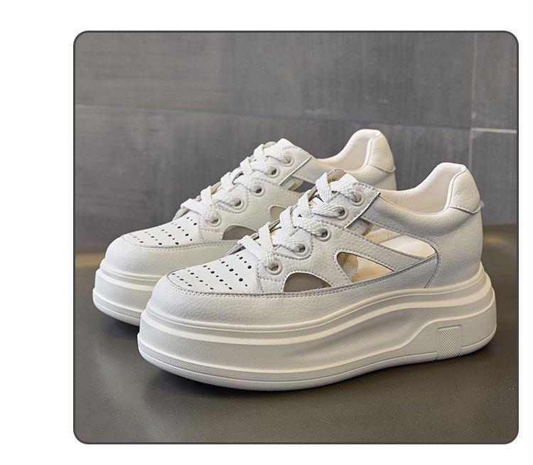 Women's Summer 2025 Platform Sandals - Thick Sole, Height-Increasing, Hollow Design, Petite, White.