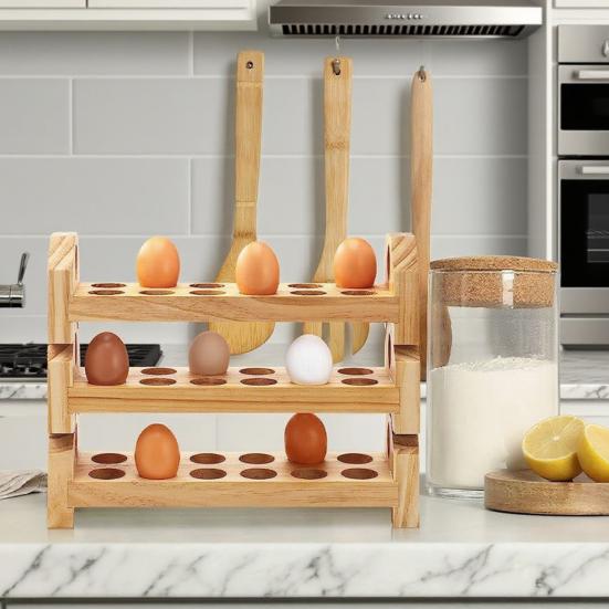 1/2/3Pcs Egg Storage Rack Counter Egg Dispenser Large Capacity Stackable Wooden Storage Organizer for Home Kitchen