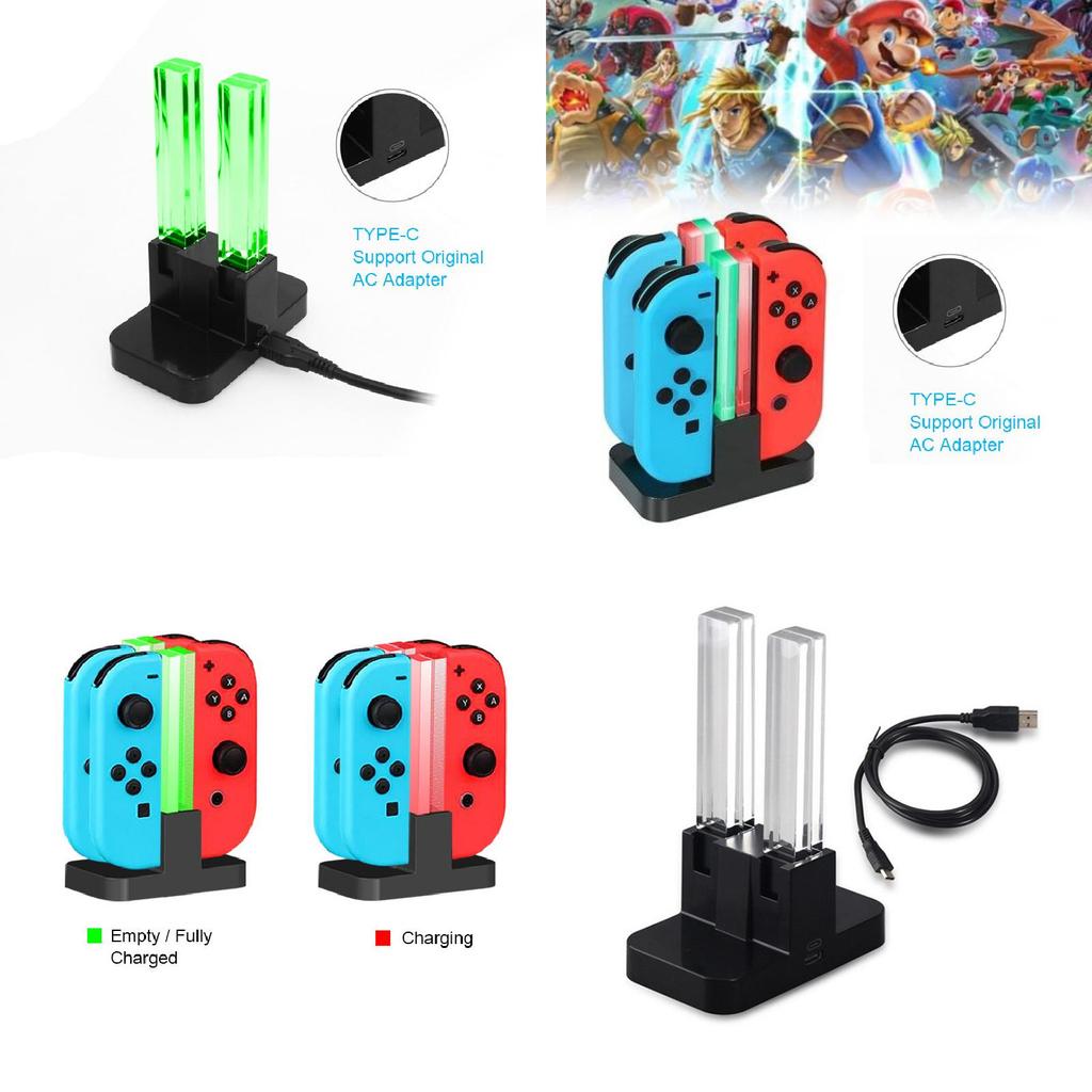 Versatile And Sleek Switch Joycon Controller Dock With Four Charging Slots For Gamers