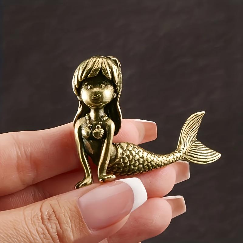 A Vintage Brass Mermaid Statue Perfect for Decorating Your Living Room Bookshelf Bar Cabinet Or TV Stand - Ideal for Festive Home Decor