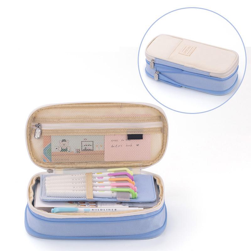 

Мешочек для карандашей большой емкости, двухслойный, с простым дизайном, держатель для ручек Light Blue