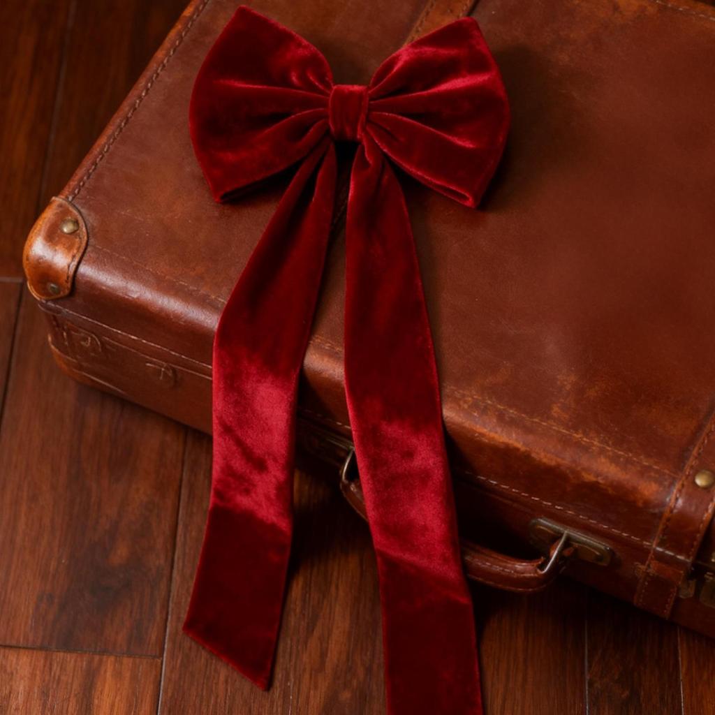 Large Christmas Velvet Chair Bows Strap Christmas Red Chair Cover Bow Chair Back Sashes With Elastic Rope For Weddings Banquets