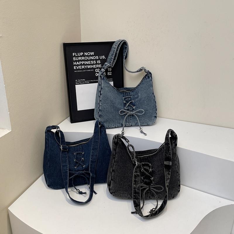 Borsa a tracolla in denim da donna con fiocco Borsa a spalla da pendolare Borsa sotto l'ascella