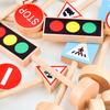 16-teiliges Set mit bunten Straßenverkehrsschildern aus Holz, Parkszenen, Lernspielzeug für Kinder, Geburtstagsgeschenk