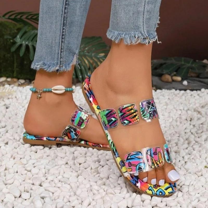Fashion Women Slippers Flower Bohemian Pattern Sandals Fashion Big Size Slippers Home Casual Lightweight Shoes Flip Flops Slides Women