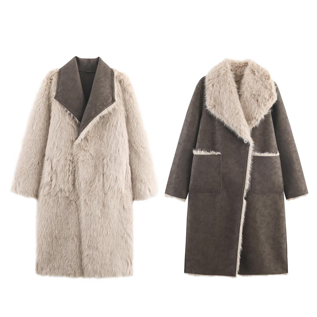 European and American style, wholesale women's clothing fashion and versatile temperament double-sided two-sided artificial fur effect coat