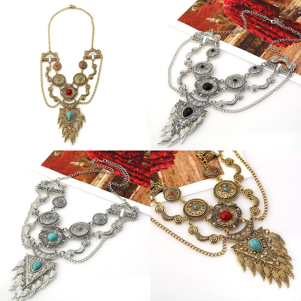 Wing Alloy Vintage Necklace With Turquoise Embellishments For Boho Style