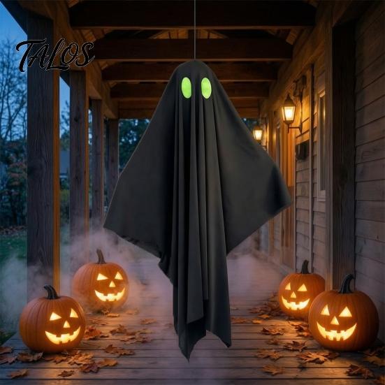 Durable Halloween Ghosts Hanging Ghost Outdoor Decoration, Spooky Black Fabric with Green Tree Decorations Eyes for Outside Tree, Porch, Yard,
