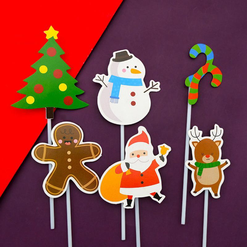 6pcs/set Merry Christmas Cupcake Toppers New Year Cake Decoration Santa Claus Tree Reindeer Cake Toppers Picks Xmas Party Supply