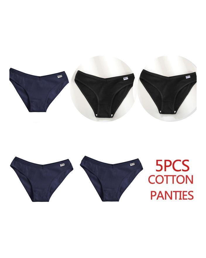FINETOO 5Pcs/Set Women Cotton Panties Female Underwear Solid Color Underpants Sexy Lingerie Knickers for Woman Briefs Intimates