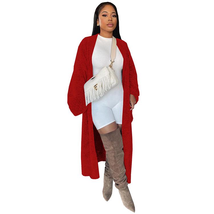 European & American Women's Solid Color Long Knit Cardigan - Nightclub & Casual Style