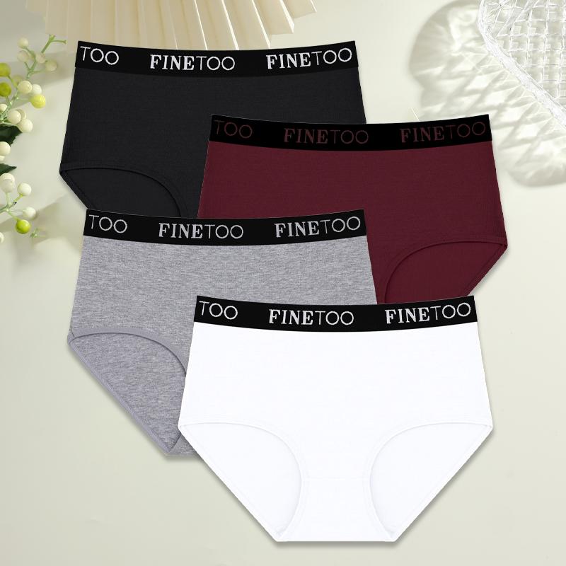 FINETOO 4 Stück Baumwolle Hoher Bund Nahtlose Unterwäsche Damen Atmungsaktiv Elastische Bänder Slips Große Größen Bequeme Lingerie S-XXL M gray