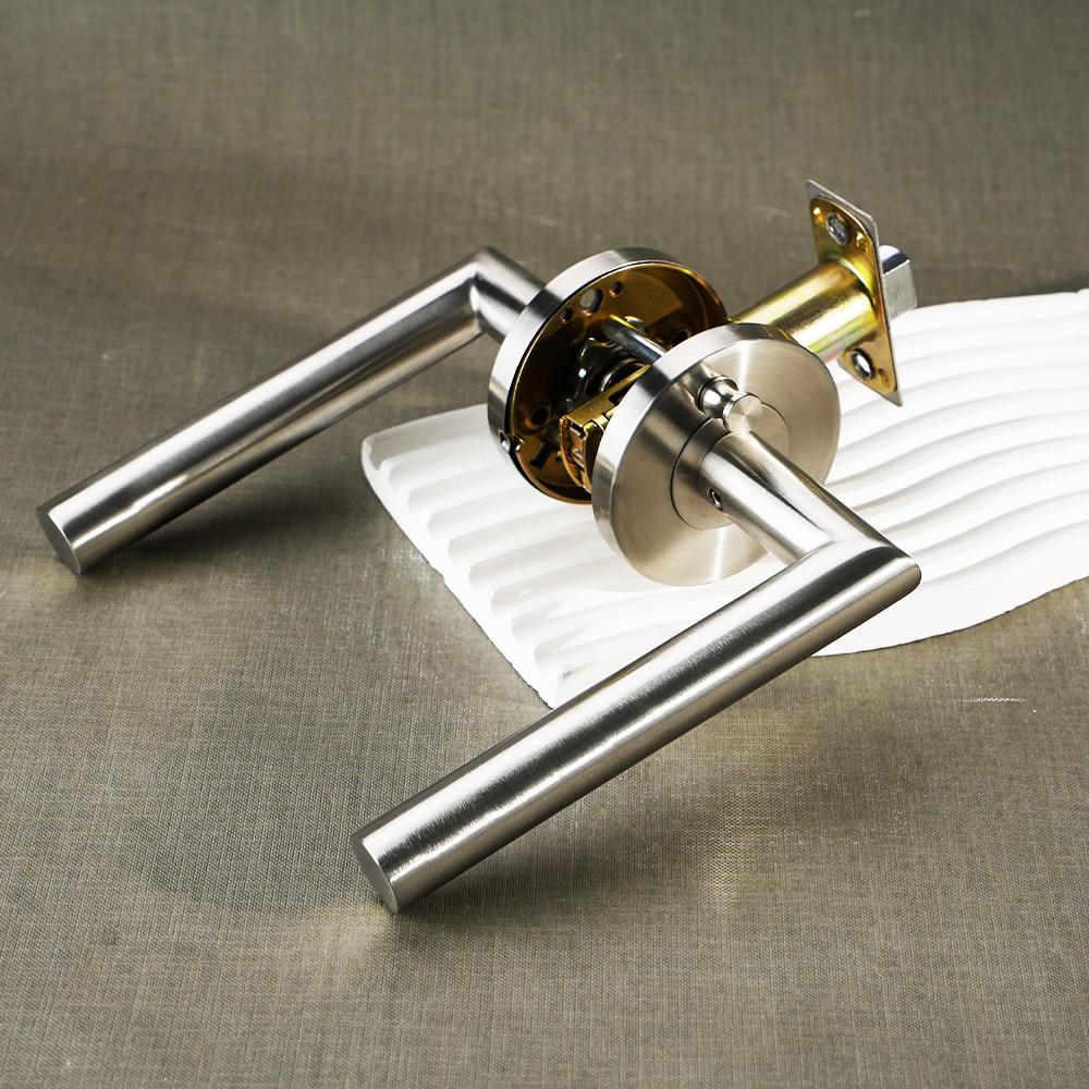 Viladepot Privacy Door Handle Polishing Handle Lever Round Base Bedroom Bathroom Door Lock Reversible