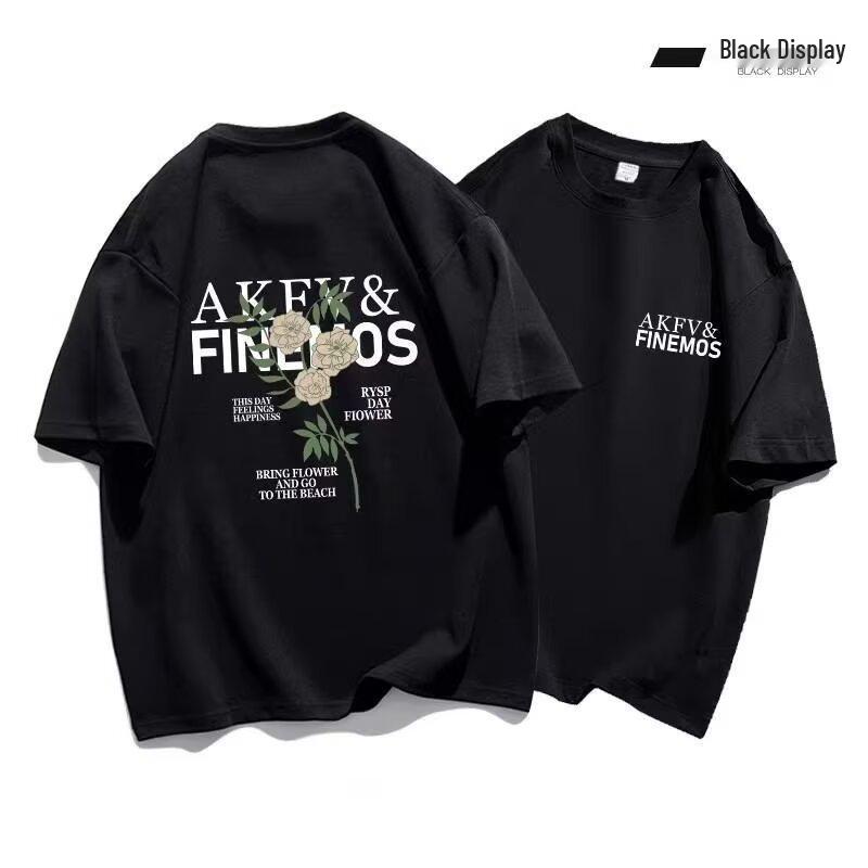 

Women s Retro Rose Print Loose Half Sleeve T-shirt S чёрный