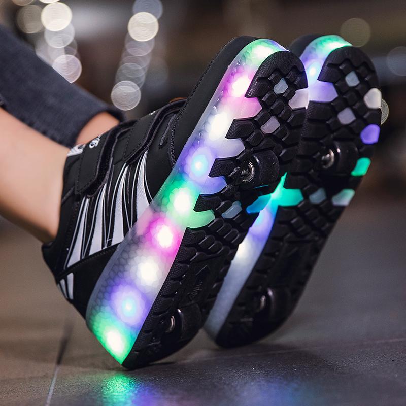 Kid's Rechargeable Roller Skates Double Roller Skates Men/Women LED Lighting Shoes Sneakers Kids Glowing Sneakers