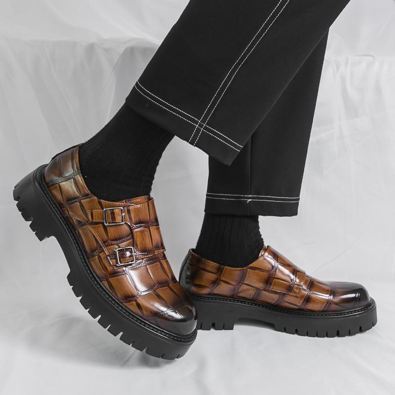 Men Platform Shoes Loafer Dress Elevator Punk monk Shoes Formal Business White Thick Sole Creepers Plus Size