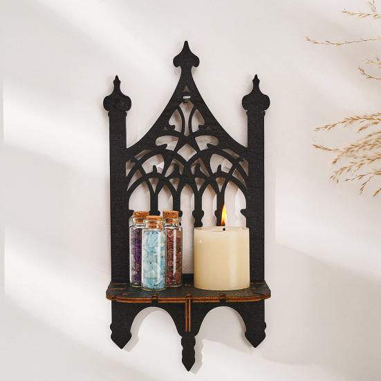 Gothic Throne Wall Floating Shelf Black Wooden Wall Mount Display Shelf Decoration Living Room Bedroom Bathroom Storage Rack