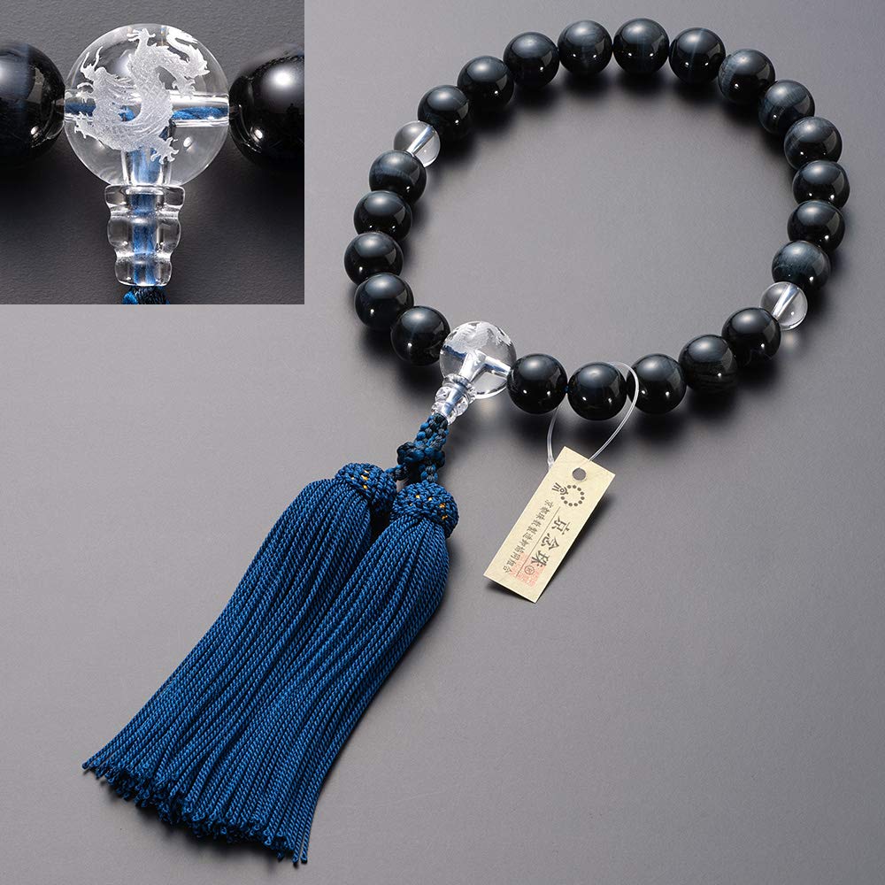Altar Shop Takita Kyoto Prayer Beads for Blue Eye Dragon Carved 22 Pure Silk Head Bead Bag Can Be Used by All Certificate Included [Buddhist Shoten]
