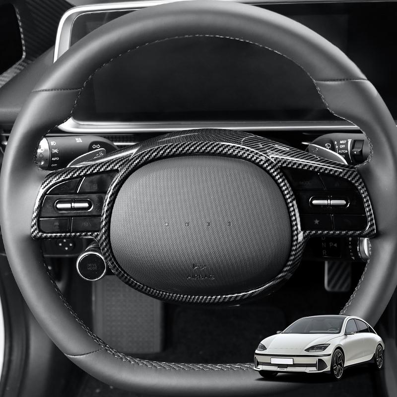 Carbon Fiber Interior Trim Window Button/Door Bowl /Front Water Cup Holder/Steering Wheel Decoration For Hyundai IONIQ 6 LHD