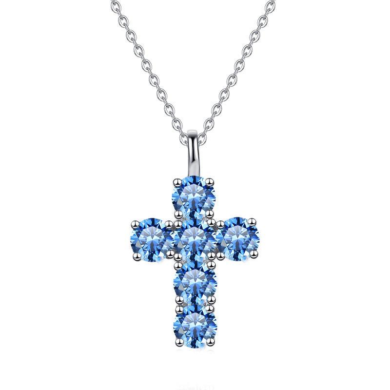 European Hot-Selling 3 Carat Moissanite Cross Necklace with White Gold-Plated Copper O-Chain