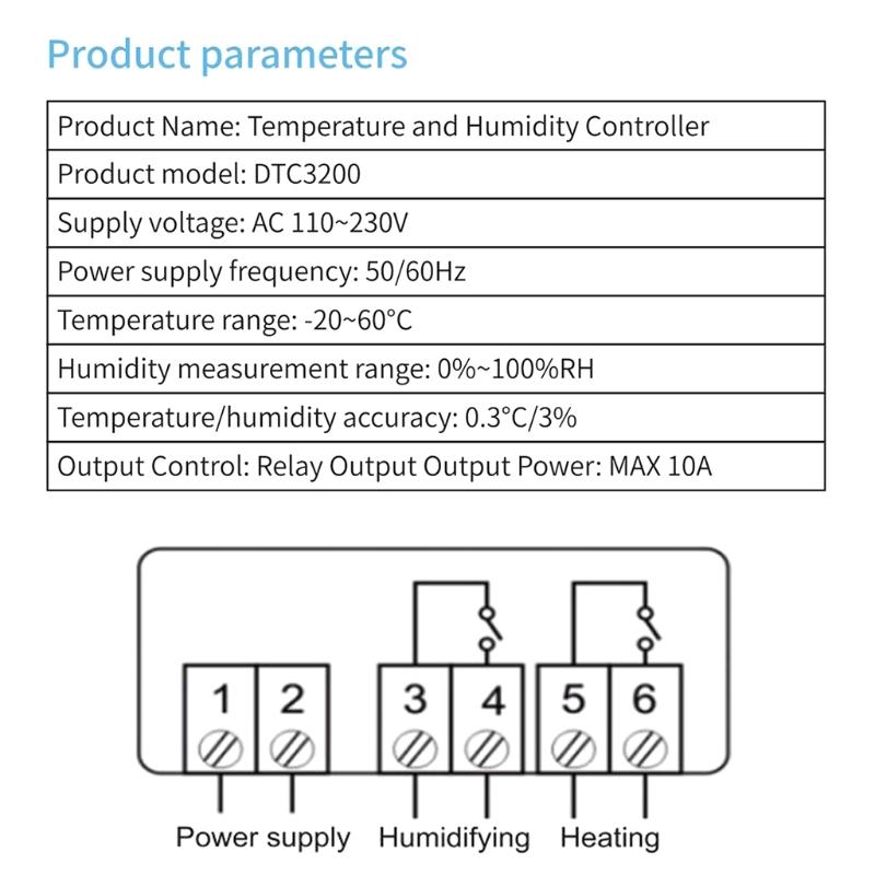 Professional Thermometer Hygrometer 20~60°C/0~100%RH Temperature & Humidity Controller Suitable for Incubator Greenhouse