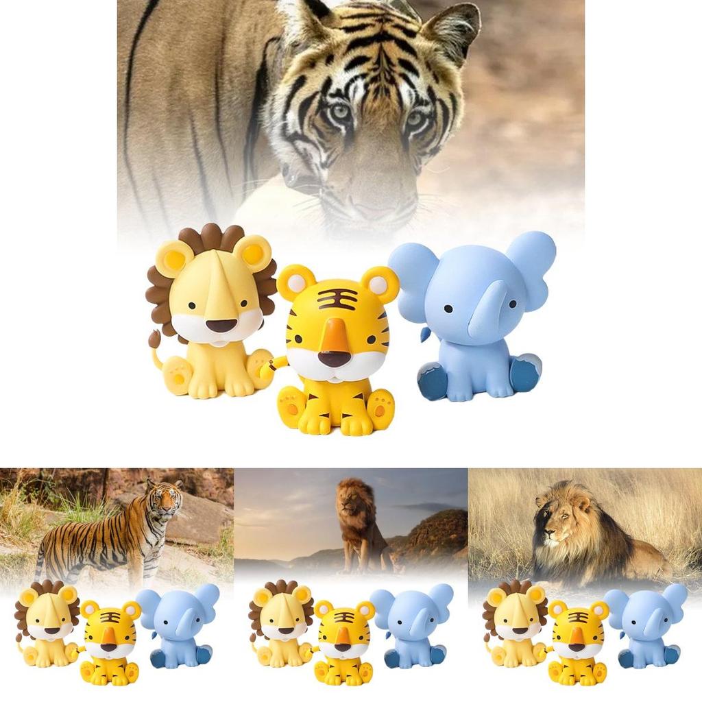 Adorable Pvc Animal Figurines Featuring Cute Tiger Lion And Elephant For Cake Decoration