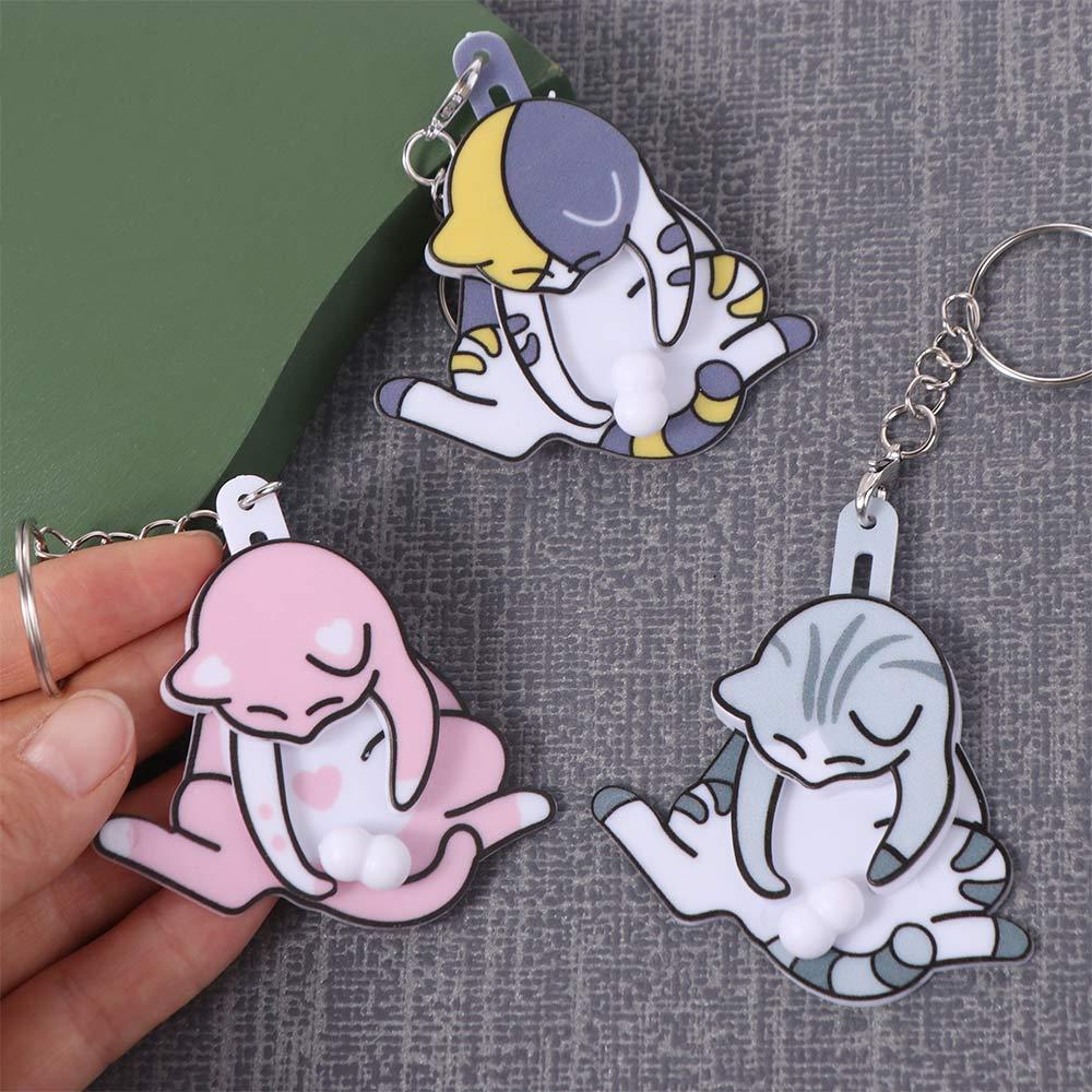 Exquisite Pull Play Egg Cat Keychain Pull Play Jewelry Keychain Funny Trick Cat Bag Pendant  Travel