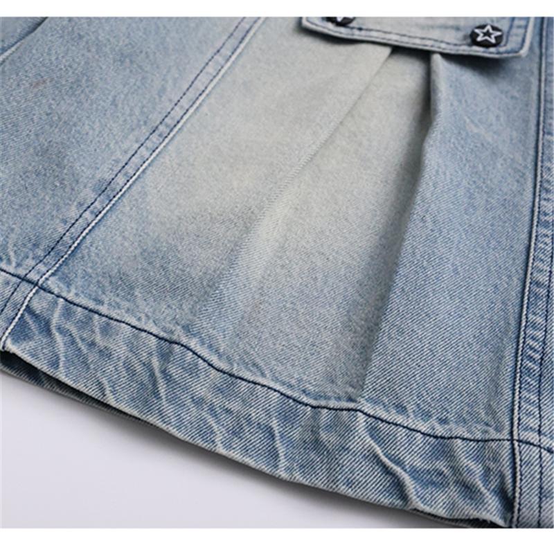 Long Style Kids Child New Design Jeans Capris Shorts with Fake Pocket for Girls High Fashion Summer Mid-Calf Denim Shorts 5-14T