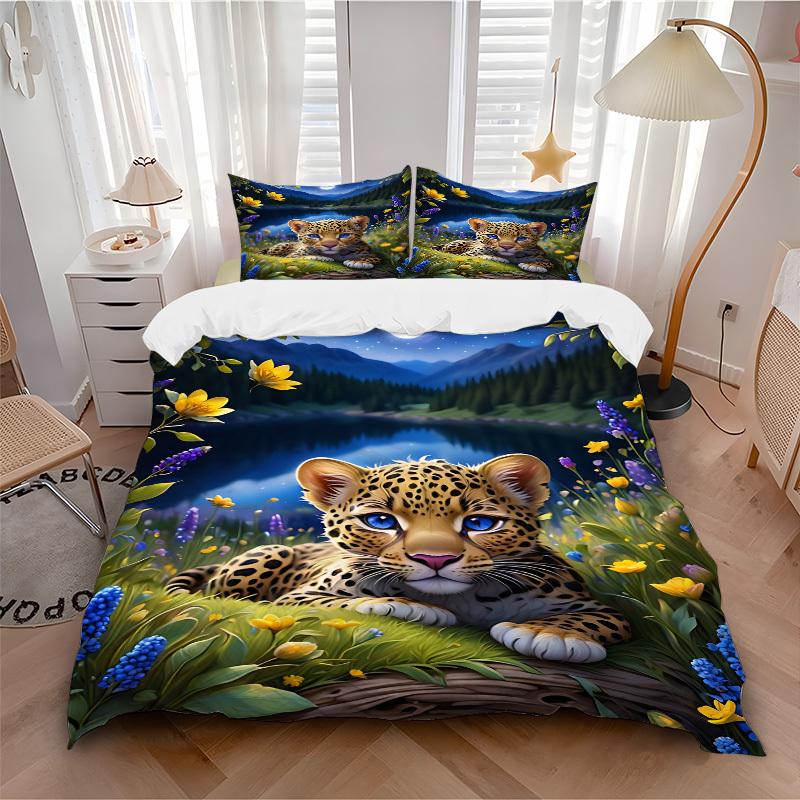 3pcs Leopard Print Duvet Cover Set -Includes 1 Duvet Cover and 2 Pillowcases, No Quilt Core, All-Season Home Decor yy251111140