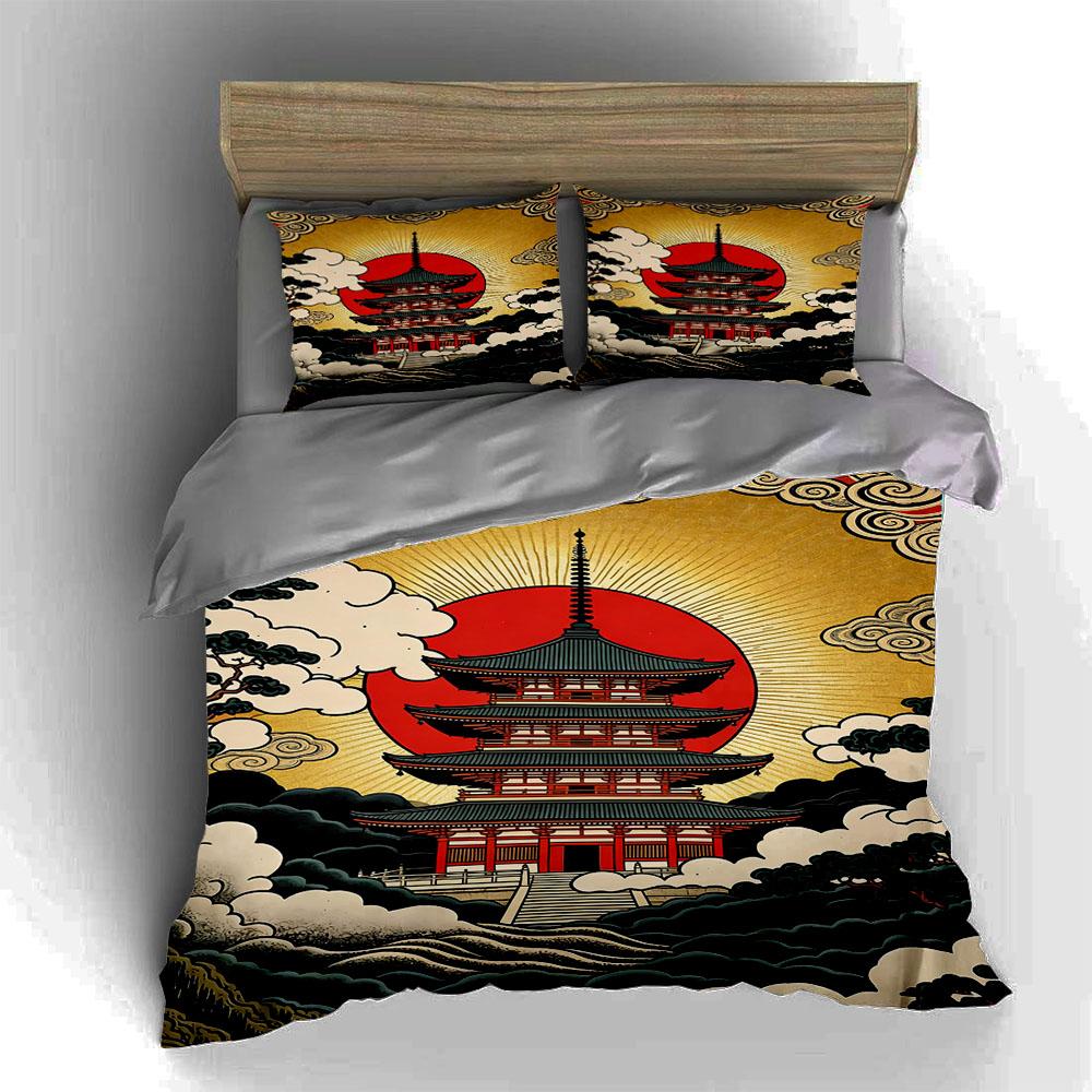 Pagoda, sunset, clouds. Bedding Duvet cover sets Duvet covers Pillowcases gifts (1 * Duvet Cover 2 * Pillowcases, without duvet insert)