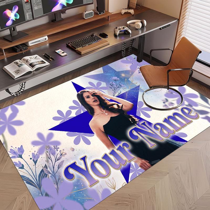 Custom Name Crystal Velvet Rug,Lana Del Rey Comfortable Anti Slip Floor Mat For Room Decoration