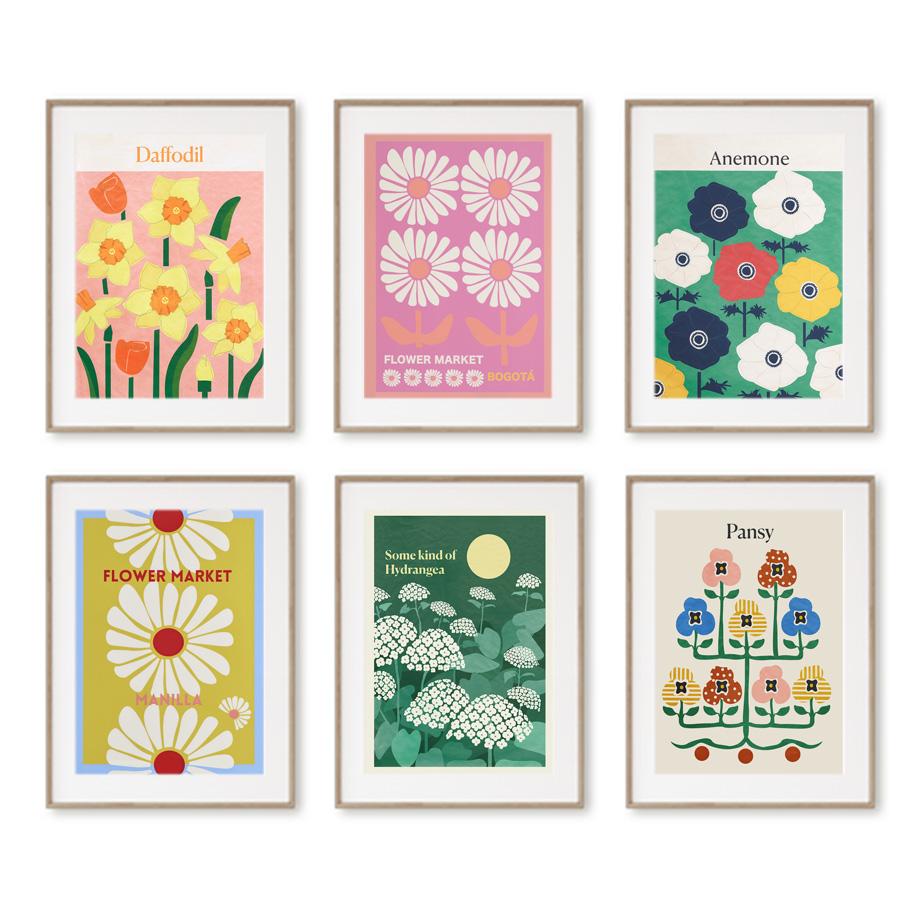 Retro Flower Market Abstract Peony Pansy Anemone Wall Art Canvas Painting Nordic Posters Prints Pictures For Linving Room Decor