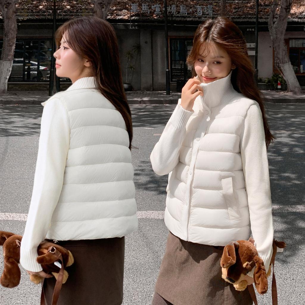Autumn and winter women's clothing cotton vest stand-up collar knitted splicing multi-color spot supports mixed batches