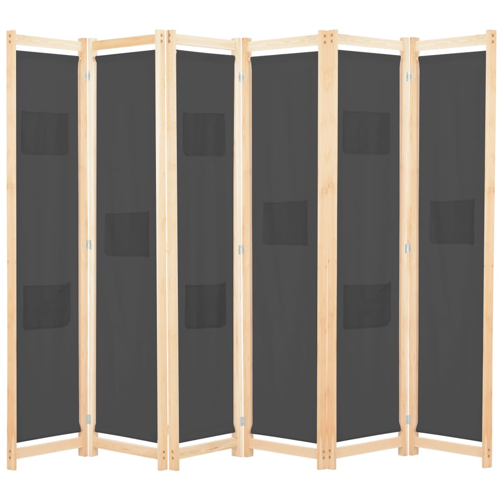 6 Panel Room Divider Gray 240 X 170 X 4 Cm Fabric