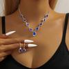 Modisches schwarzes Kristall-Halsketten-Ohrring-Schmuckset, vollbesetzt mit Diamanten, zweiteilig, Mode