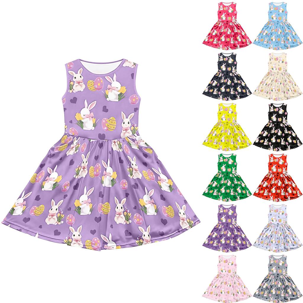 Children's Fashionable Comfortable Casual Sleeveless Easter Print Dress