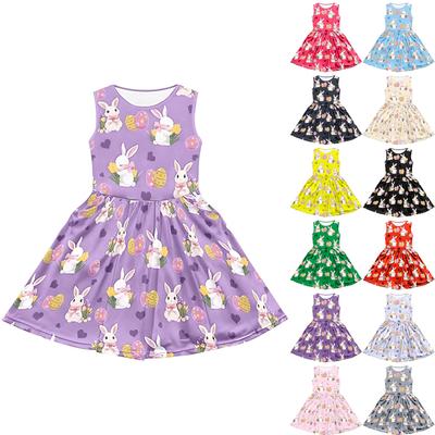 Modisches bequemes lässiges ärmelloses Oster-Print-Kleid für Kinder