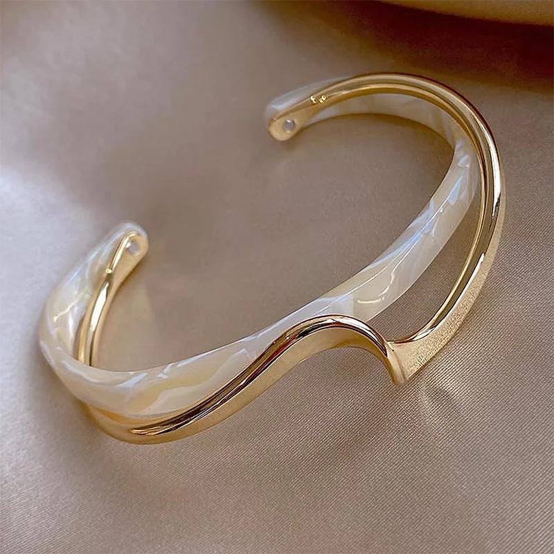 

White Acrylic Bracelets Board Bend Metal Bangles Womens Hand Bracelets Geometric C- shaped Opening Bracelets Jewelry Gifts