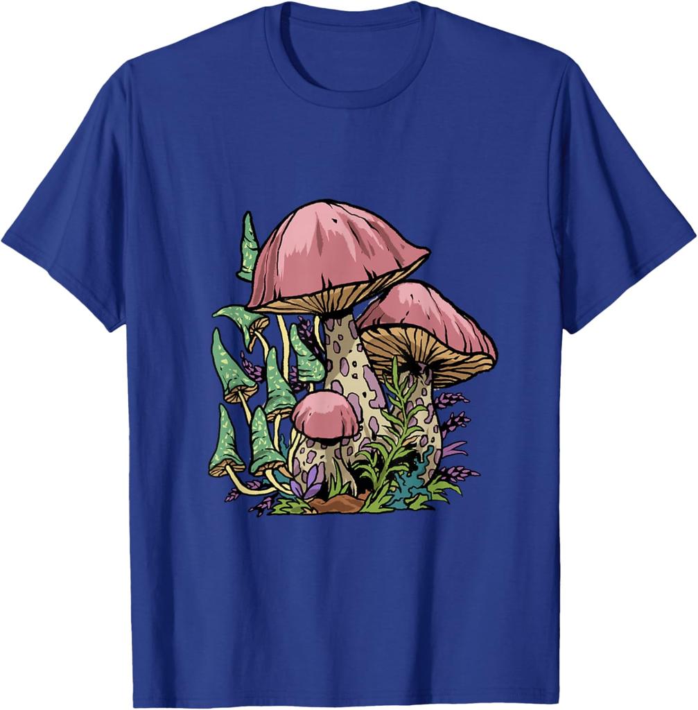 Psychedelic Cottagecore Mushroom Print Graphic Tee Soft Casual T-Shirt for Men Trip