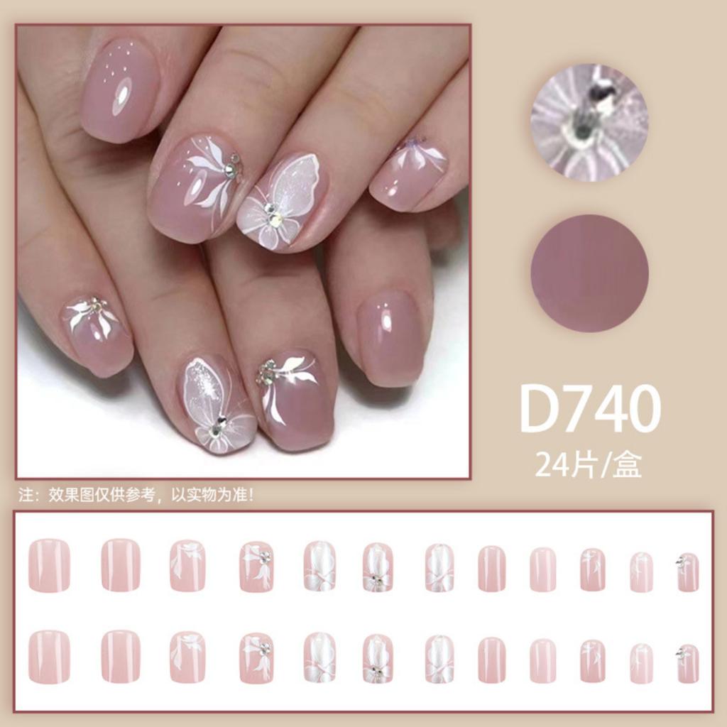 24pcs Nail Pieces Wearable Nails Ice Transparent False Nails 2ml