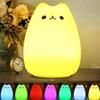 Cute Cat Night Light for Kids 7 Color LED Tap Nursery Night Light USB Rechargeable Bedside Night Lamp