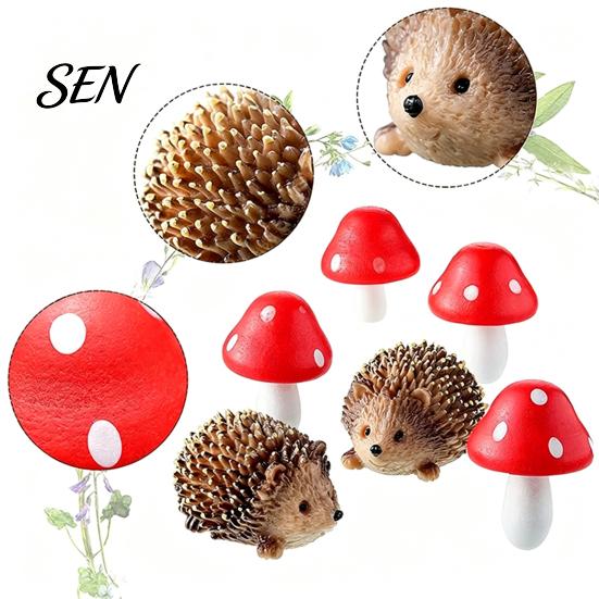 Cute Hedgehog Mushroom Set Micro Landscape Ornaments for Moss Terrariums Fairy Garden Decor, Miniature Decor Figurine, Mini Statue, Potted Plant