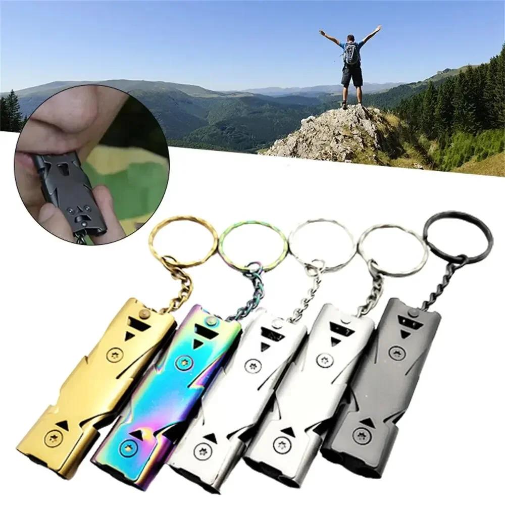 High Decibel Emergency Keychain Pendant Loud Outdoor Camping Tool Portable Multi Function Pack Double Tube Survival Whistle